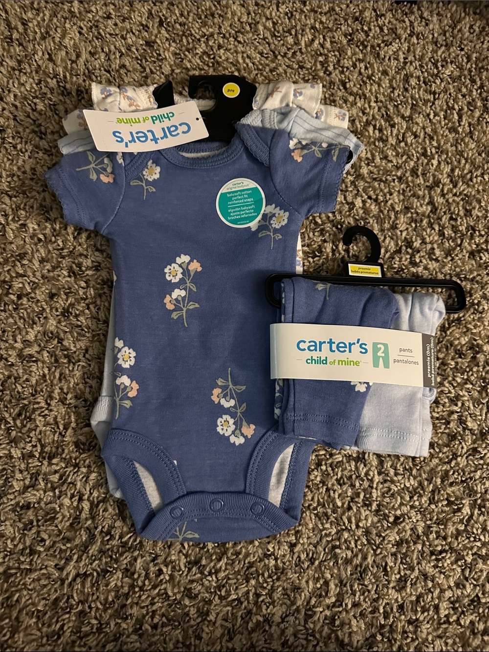 Carter's Blue Floral Short Sleeve Bodysuit 3-Pack & Pants 2-Pack